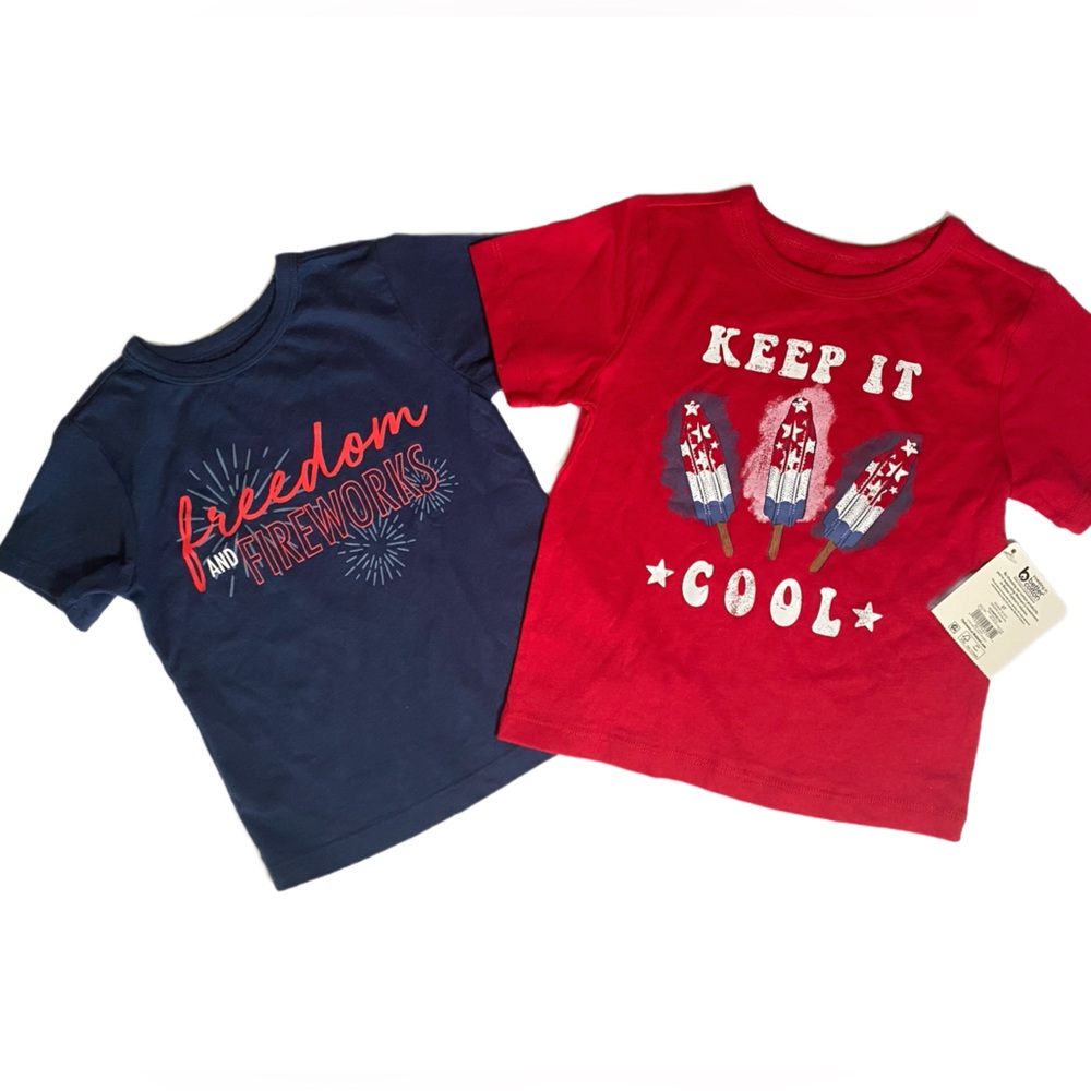 Patriotic Kids T-Shirt Duo, Red "Keep It Cool" & Navy "Freedom and Fireworks" 3T